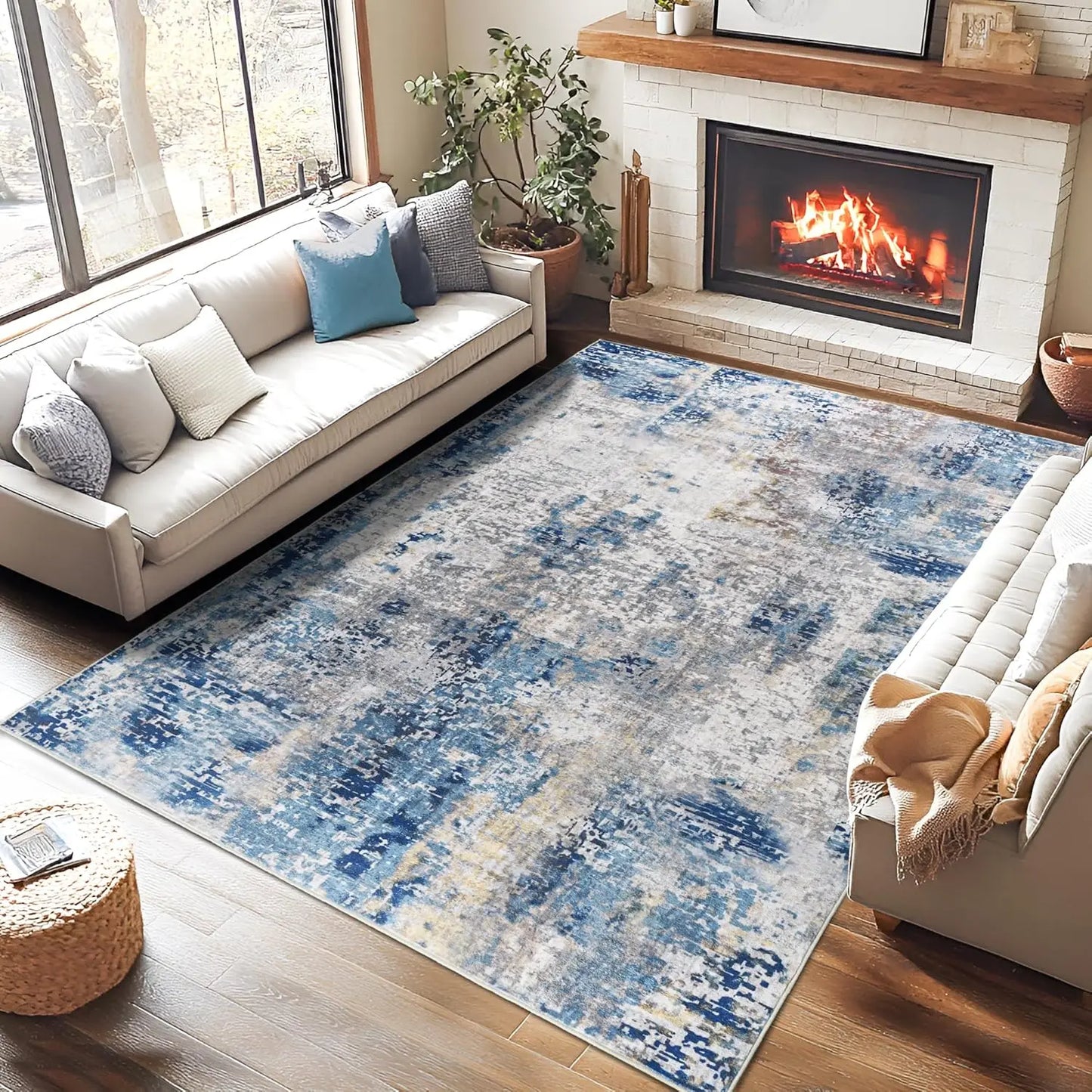 Living Area Rug Modern Abstract Non Slip Machine Washable