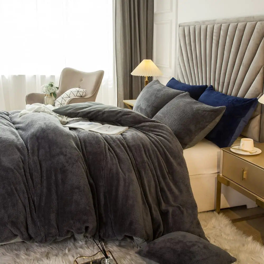 Velvet Shaggy Duvet Cover Set Ultra Soft Bedding 2pc 3pc