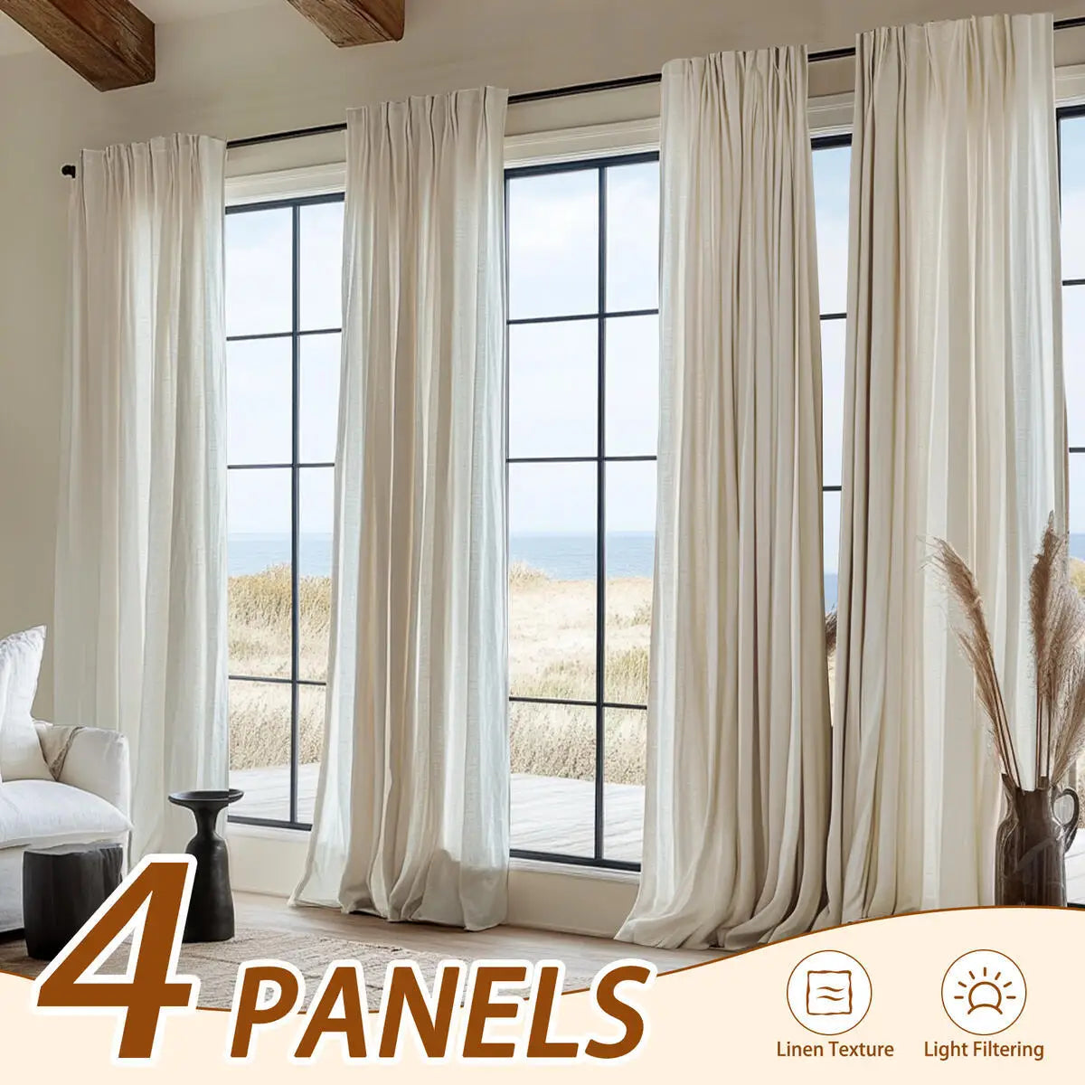 Jinchan Blend Curtains 4Pcs Set Light Filtering Rod Pocket