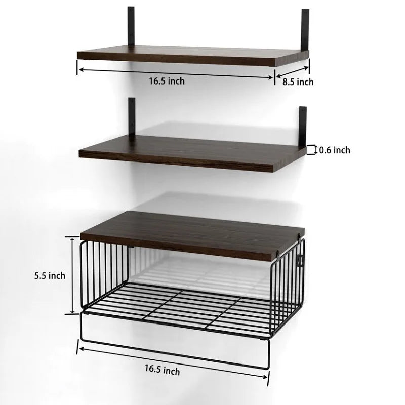 Triple Tier Wall Mounted Floating Shelves Wood Bathroom