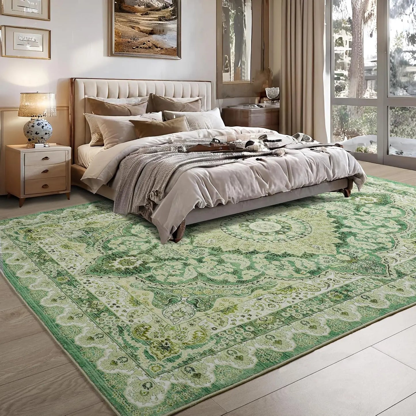 Machine Washable Vintage Area Rug Non Slip Low Pile Backing