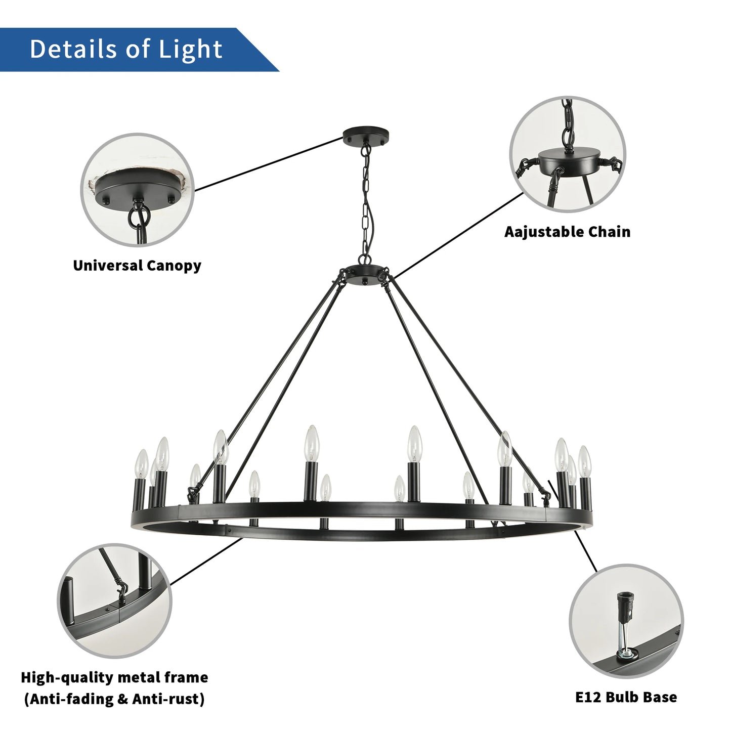 16 Light Wagon Wheel Chandelier Matte Farmhouse Pendant