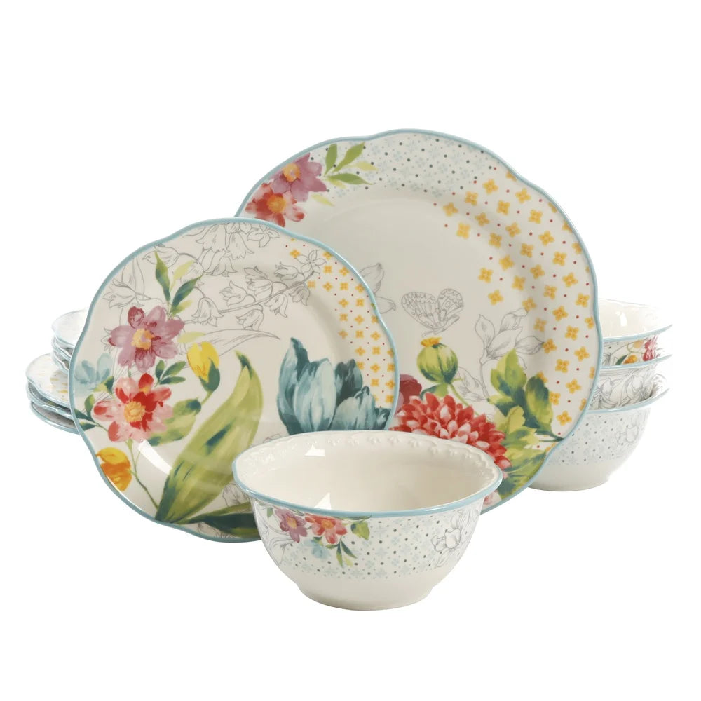 Blooming Bouquet Stoneware Dinnerware Set Floral Pattern