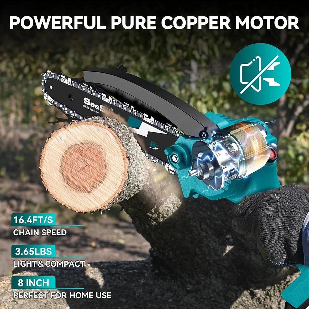 Seesii 8 Inch Electric Chainsaw Cordless Wood Cutter Pruner