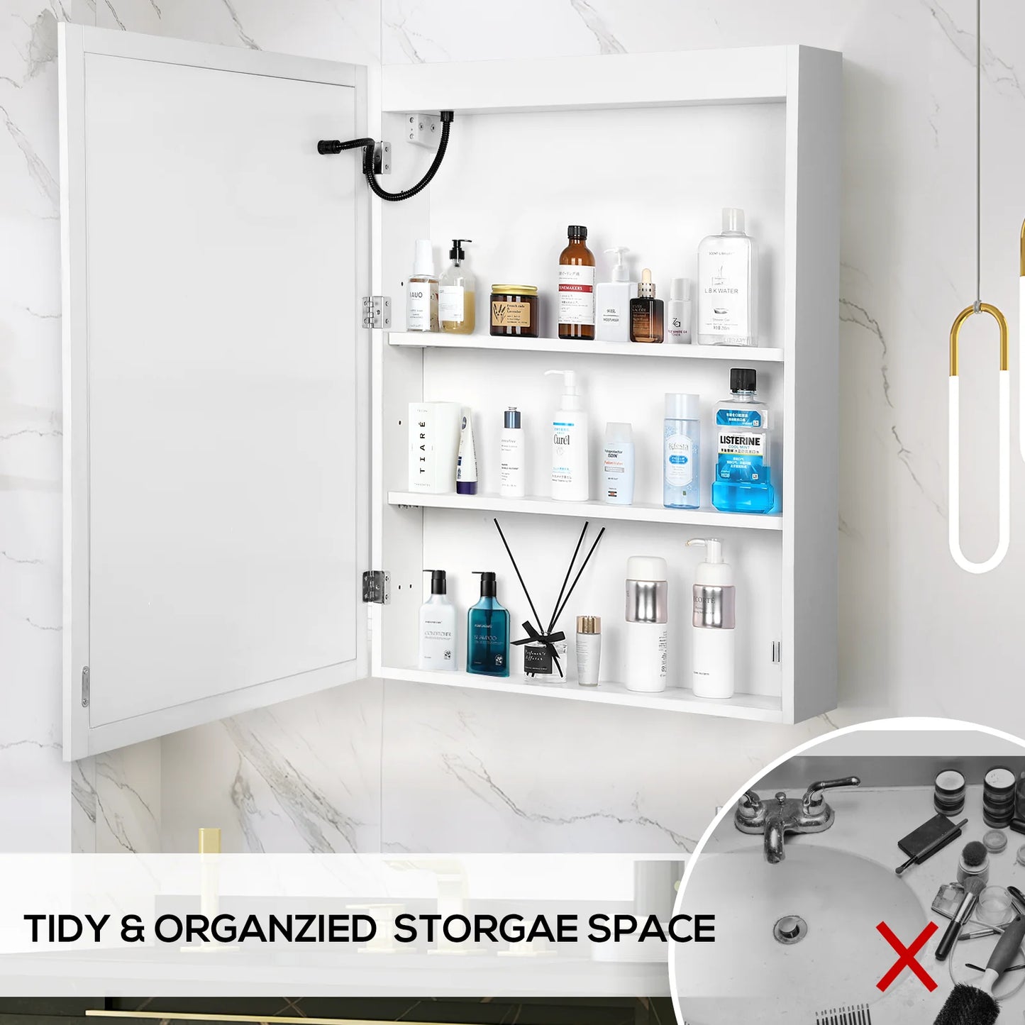 VOWNER LED Bathroom Cabinet With Defogger And Dimmer