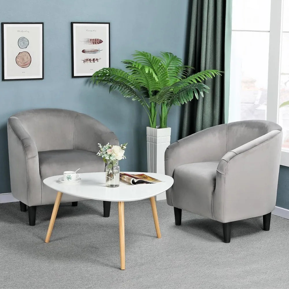 Living Room Chair, Velvet Accent Upholstered Barrel Sitting Chair with Armrest and Low Back for Bedroom