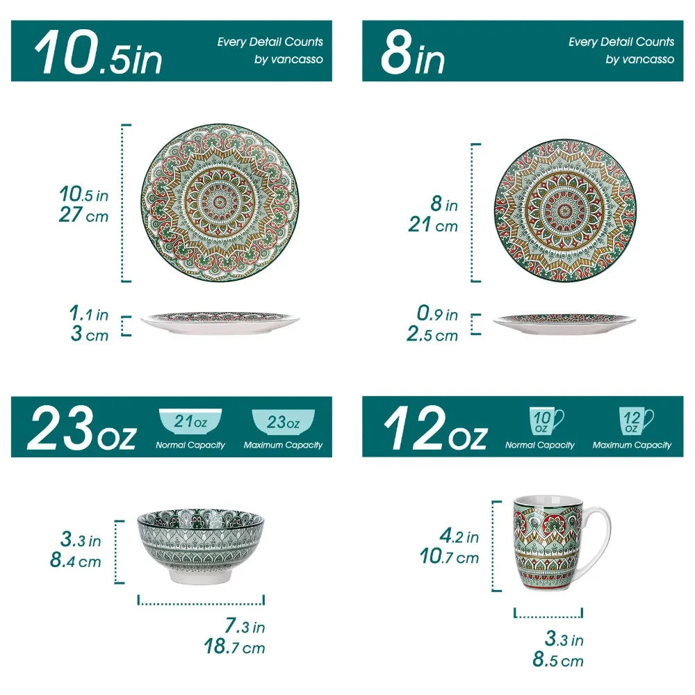 Vancasso Bohemian Mandala Ceramic Dinnerware Set 16 Piece