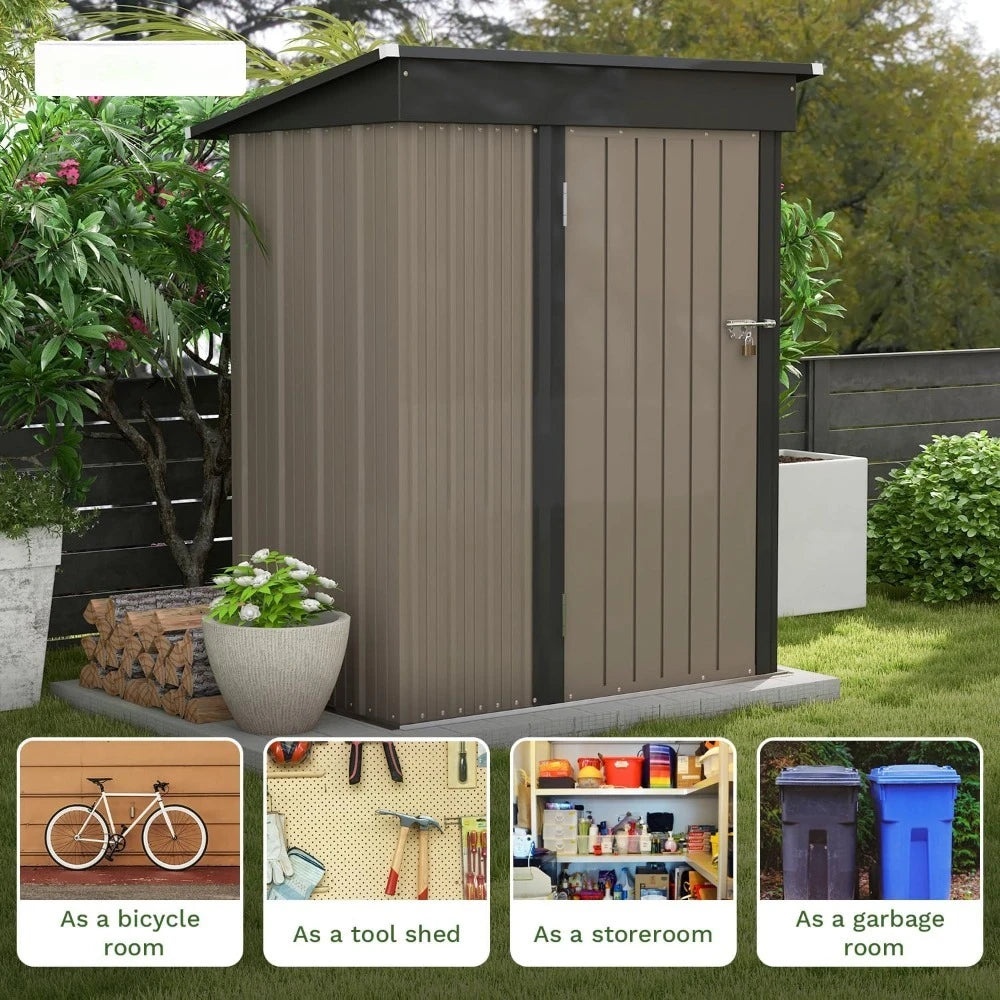 5x3 Ft Outdoor Metal Storage Shed With Sloped Roof Brown