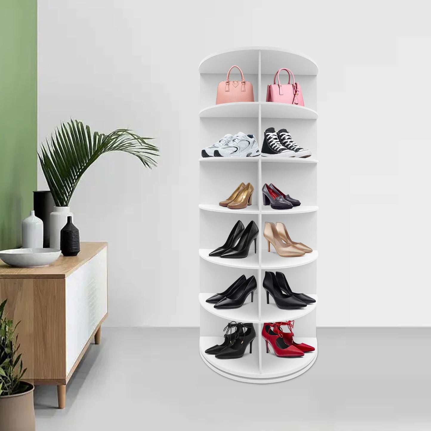 24 Pairs 6-Tier White Rotating Shoe Rack Free Standing Shoe Rack Shoe Organizer for Entrance Livingroom Bedroom Cloakroom