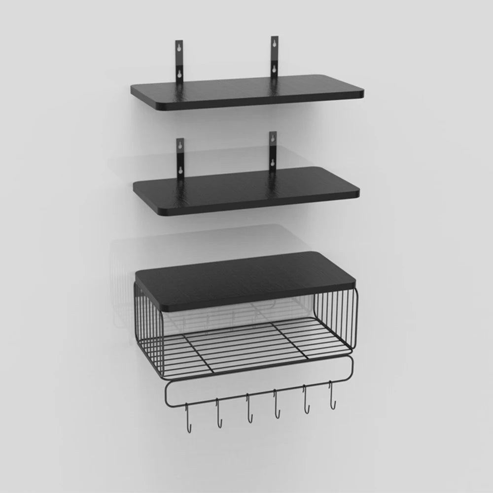 Triple Tier Wall Mounted Floating Shelves Wood Bathroom