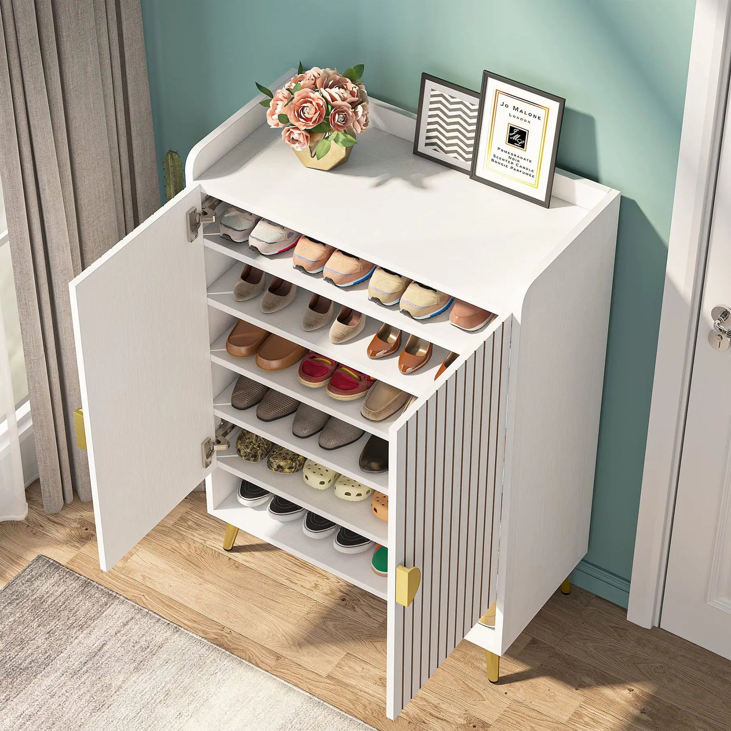 Tribesigns 6 Tier Shoe Cabinet Doors And Adjustable Shelves