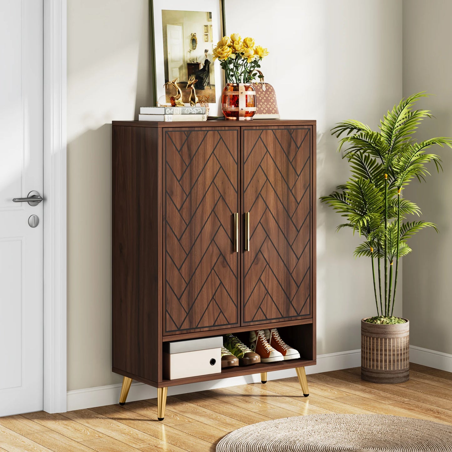 Tribesigns 6 Tier Shoe Cabinet Doors And Adjustable Shelves