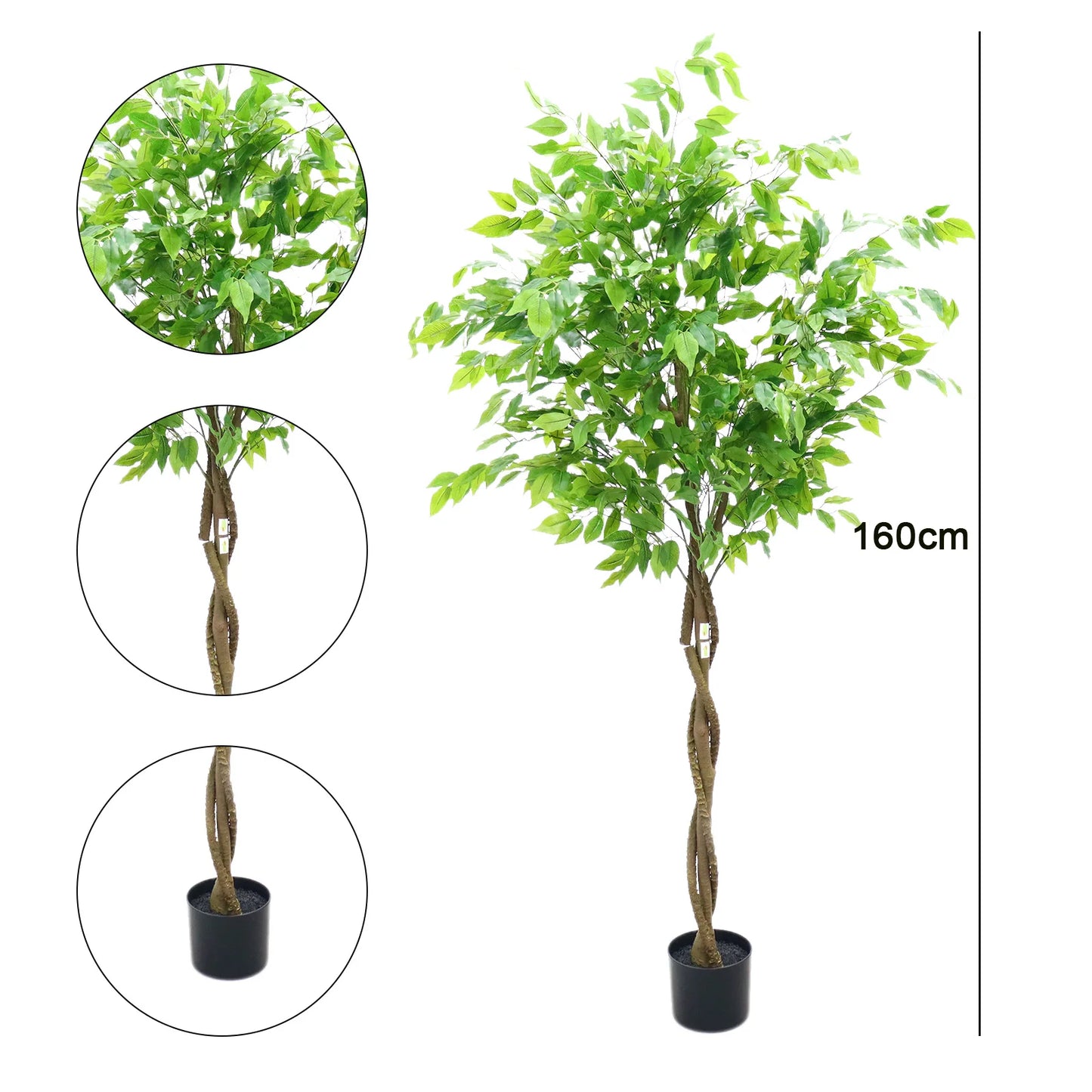 Tall Artificial Ficus Tree In Planter Realistic Potted Ficus