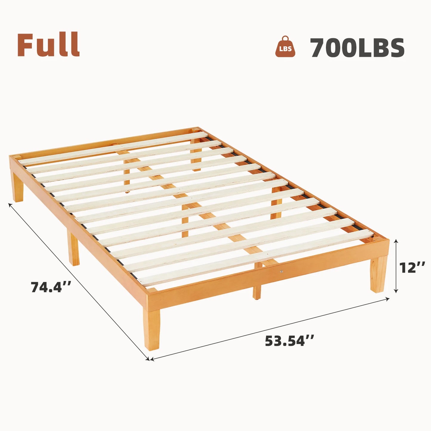 JHK Queen Solid Wood Bed Frame With Sturdy Slat Support