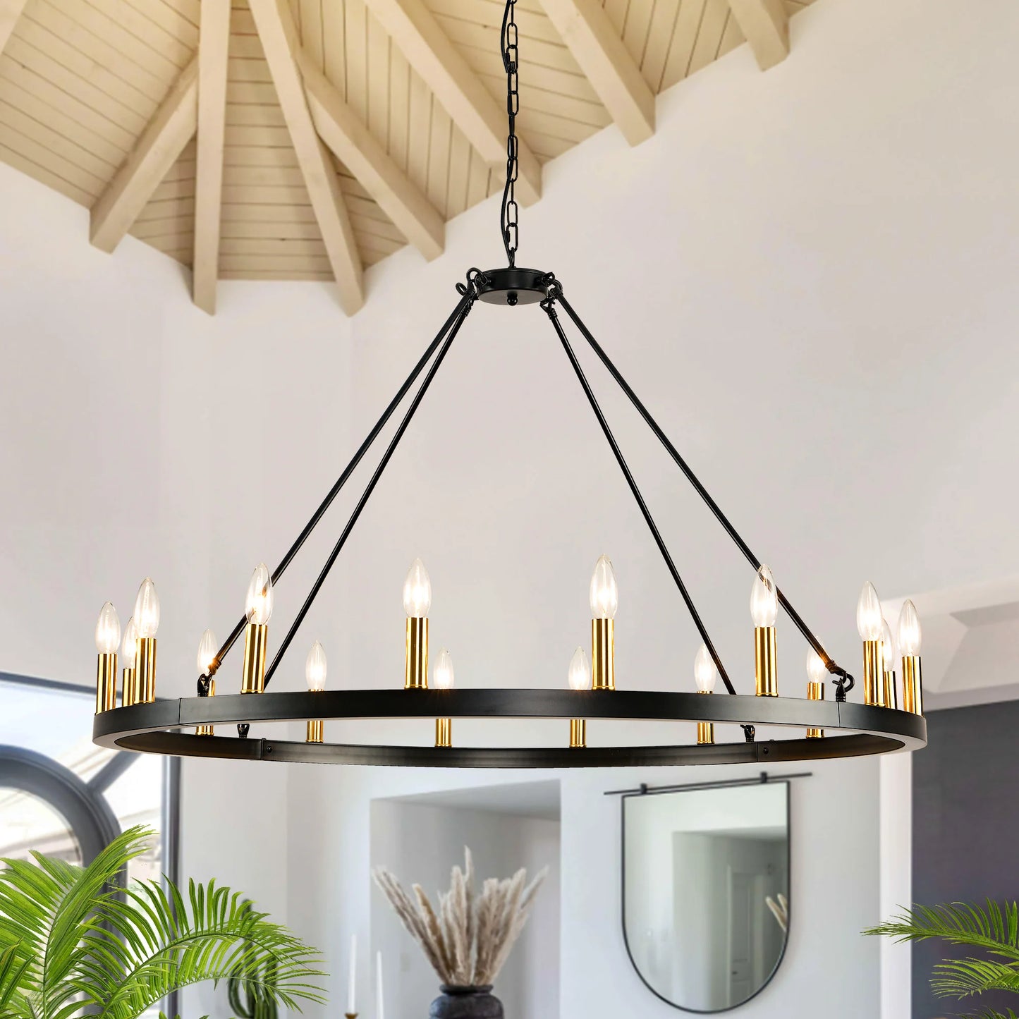16 Light Wagon Wheel Chandelier Matte Farmhouse Pendant