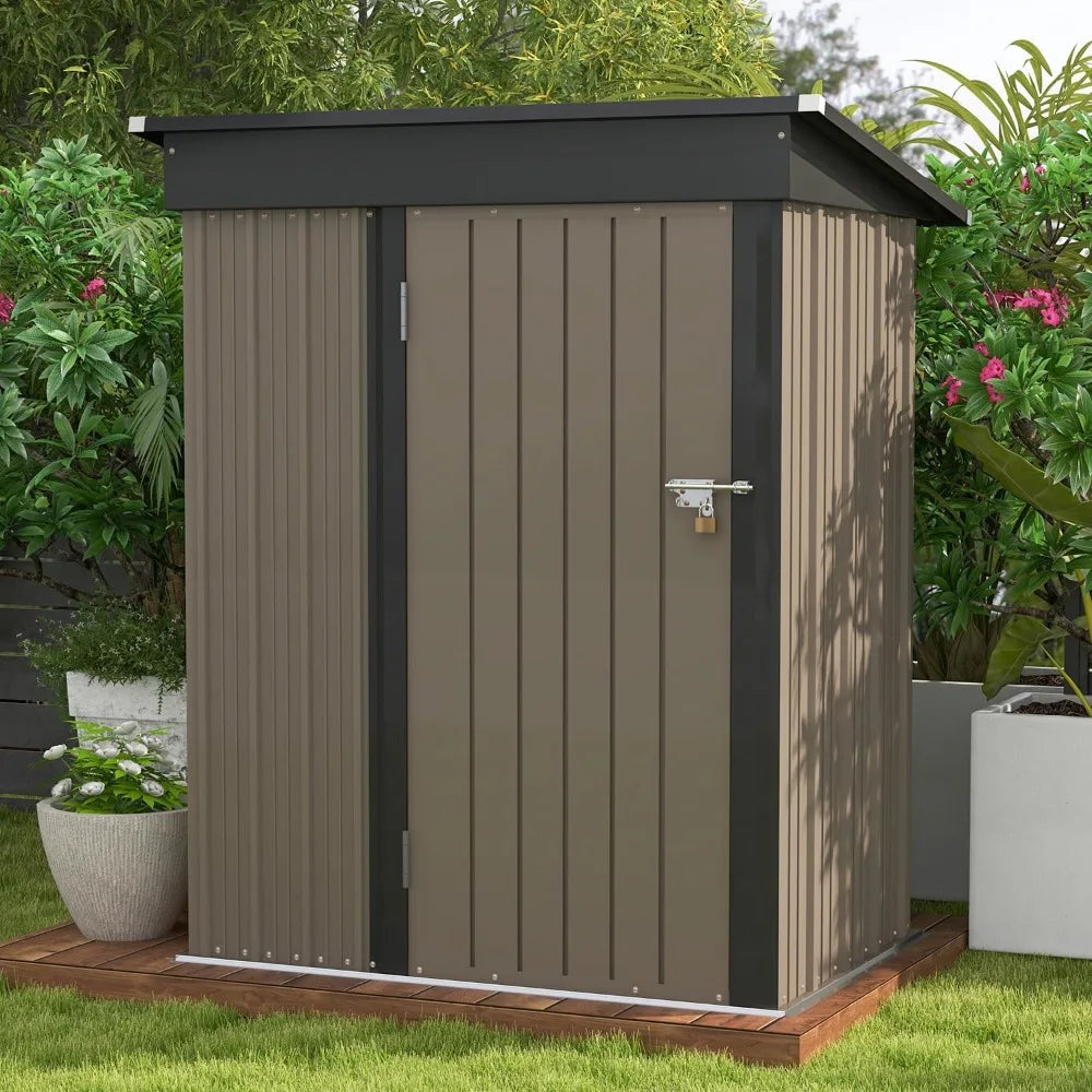 5x3 Ft Outdoor Metal Storage Shed With Sloped Roof Brown