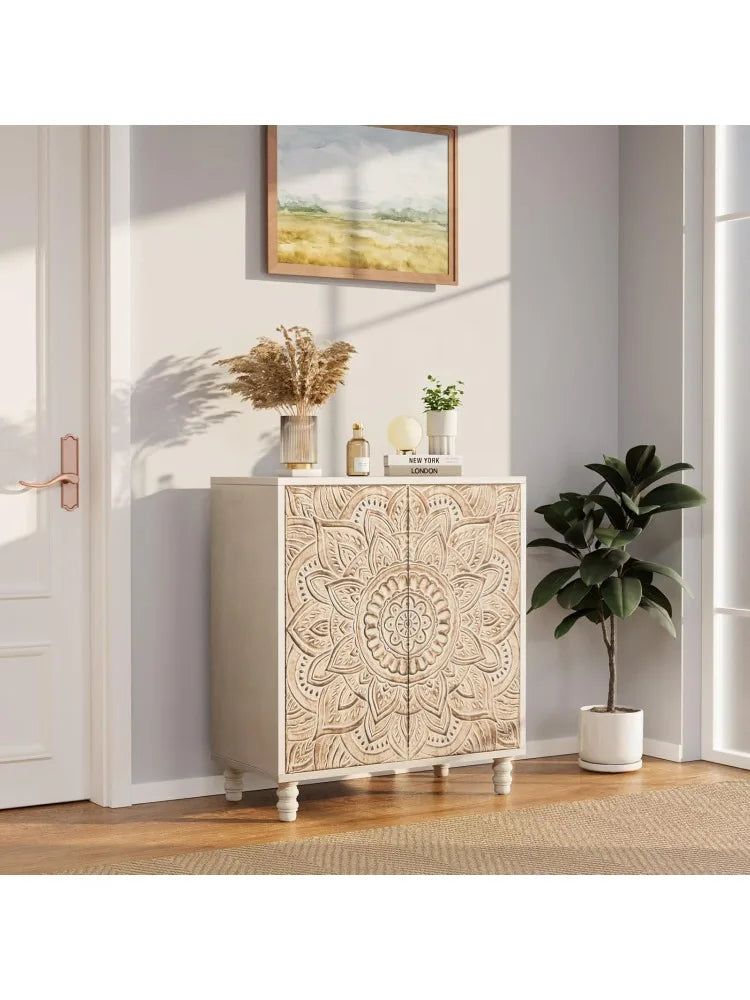 32 Sideboard Buffet Cabinet With Storage And Magnetic Doors