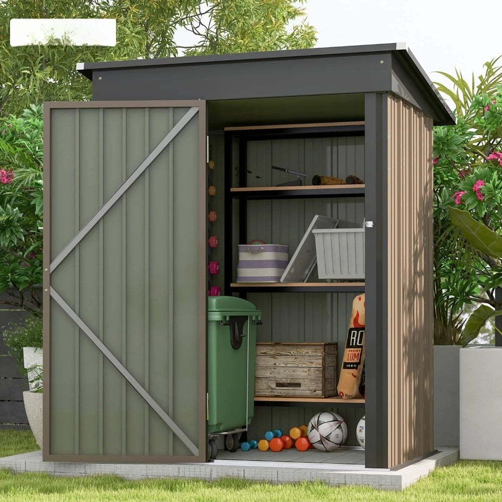 5x3 Ft Outdoor Metal Storage Shed With Sloped Roof Brown