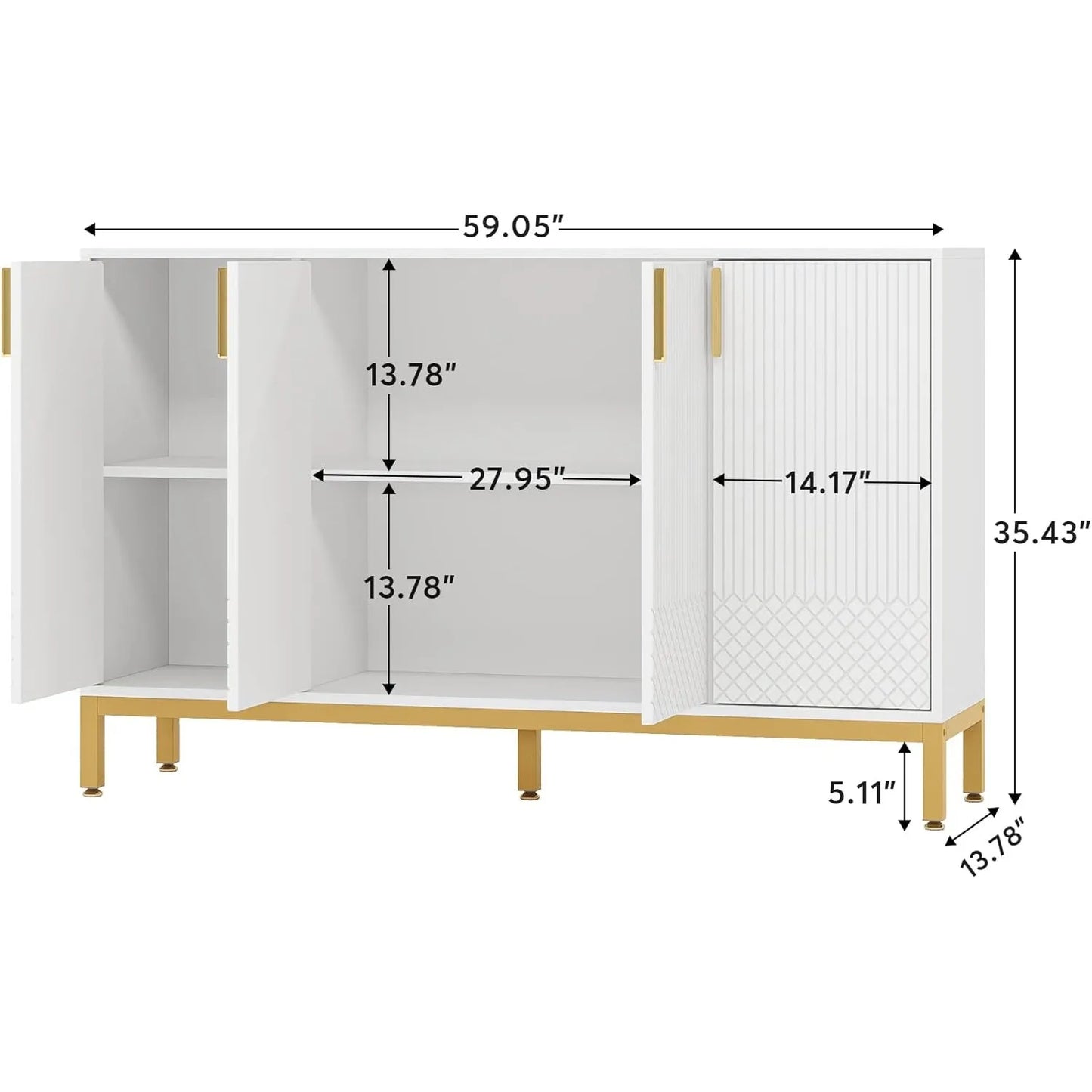Modern 59 Inch Console Buffet Cabinet With Gold Metal Base