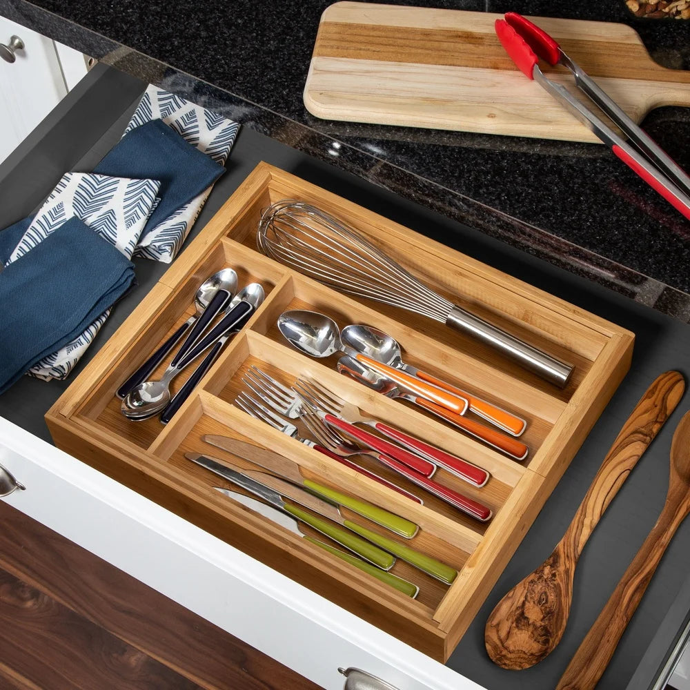 Expandable Bamboo Kitchen Drawer Organizer For Utensils