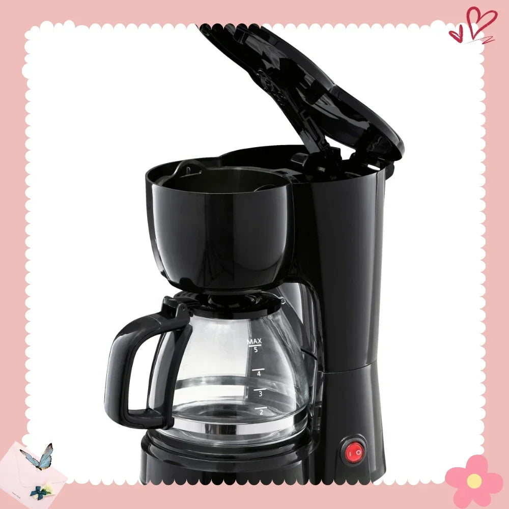 Black 5 Cup Drip Coffee Maker With Removable Filter Basket