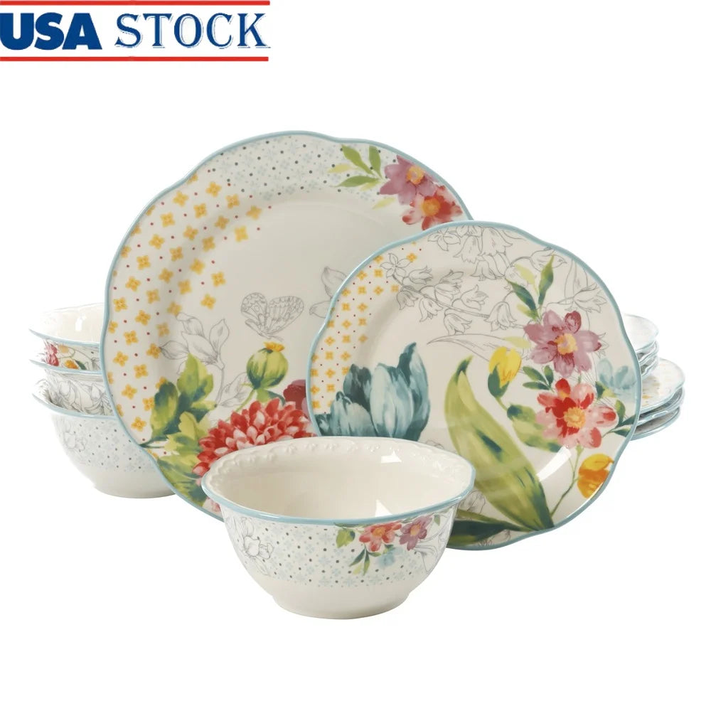 Blooming Bouquet Stoneware Dinnerware Set Floral Pattern