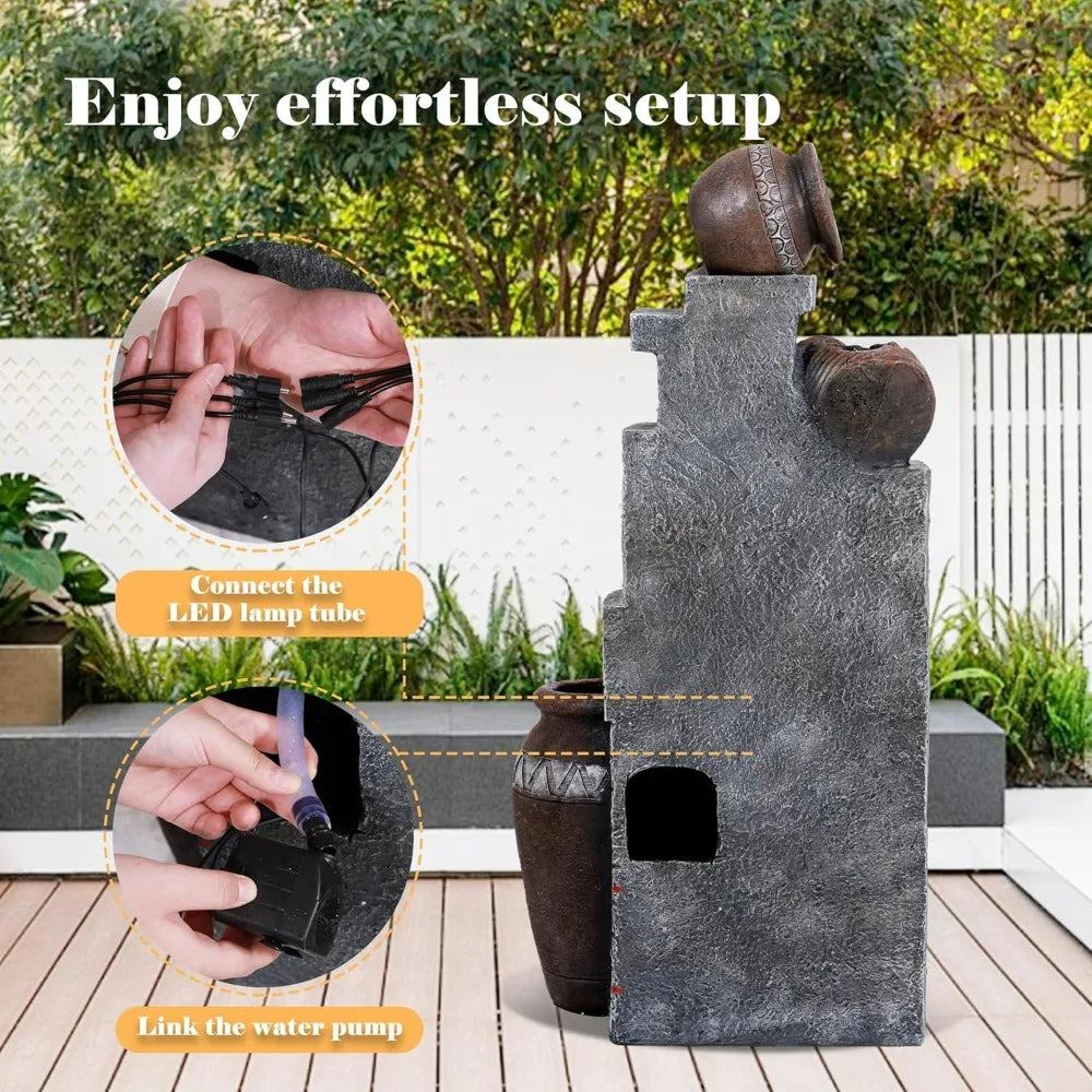 31.5" H Floor-Standing Cascading Garden Fountains, 6-Tiers Indoor/Outdoor Water Fountain with LED,Outdoor Water Fountain