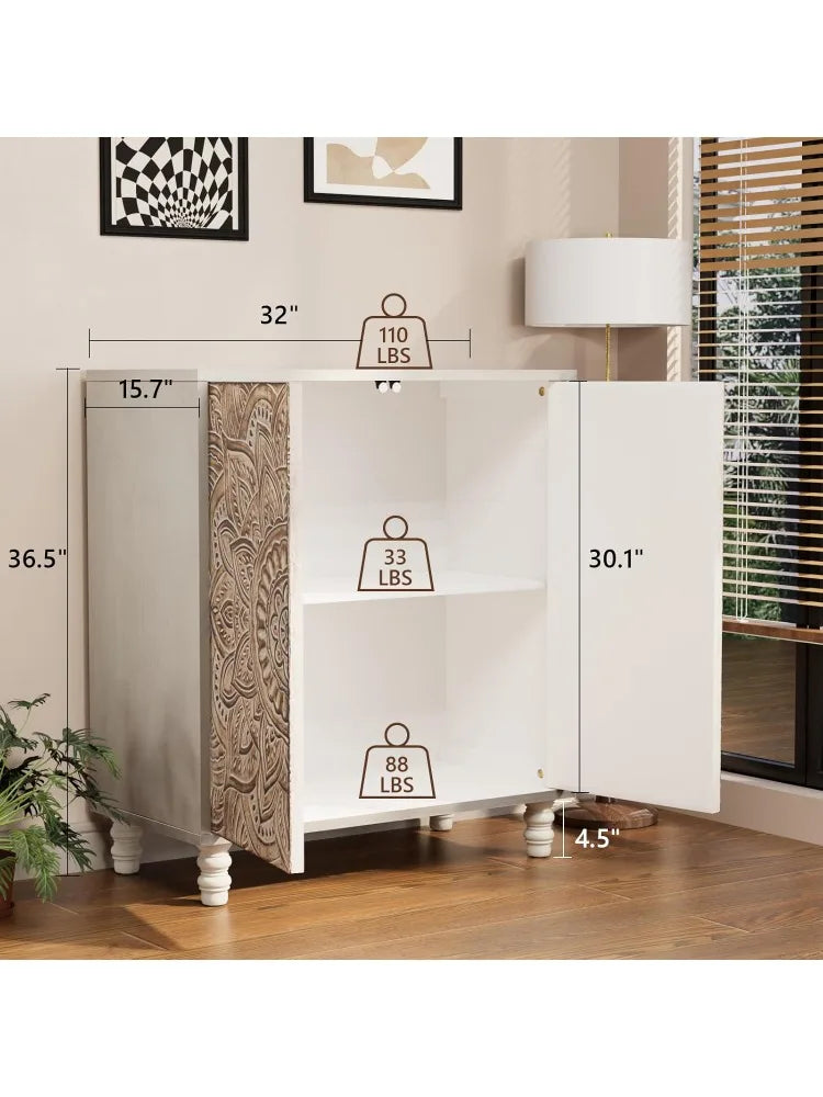 32 Sideboard Buffet Cabinet With Storage And Magnetic Doors
