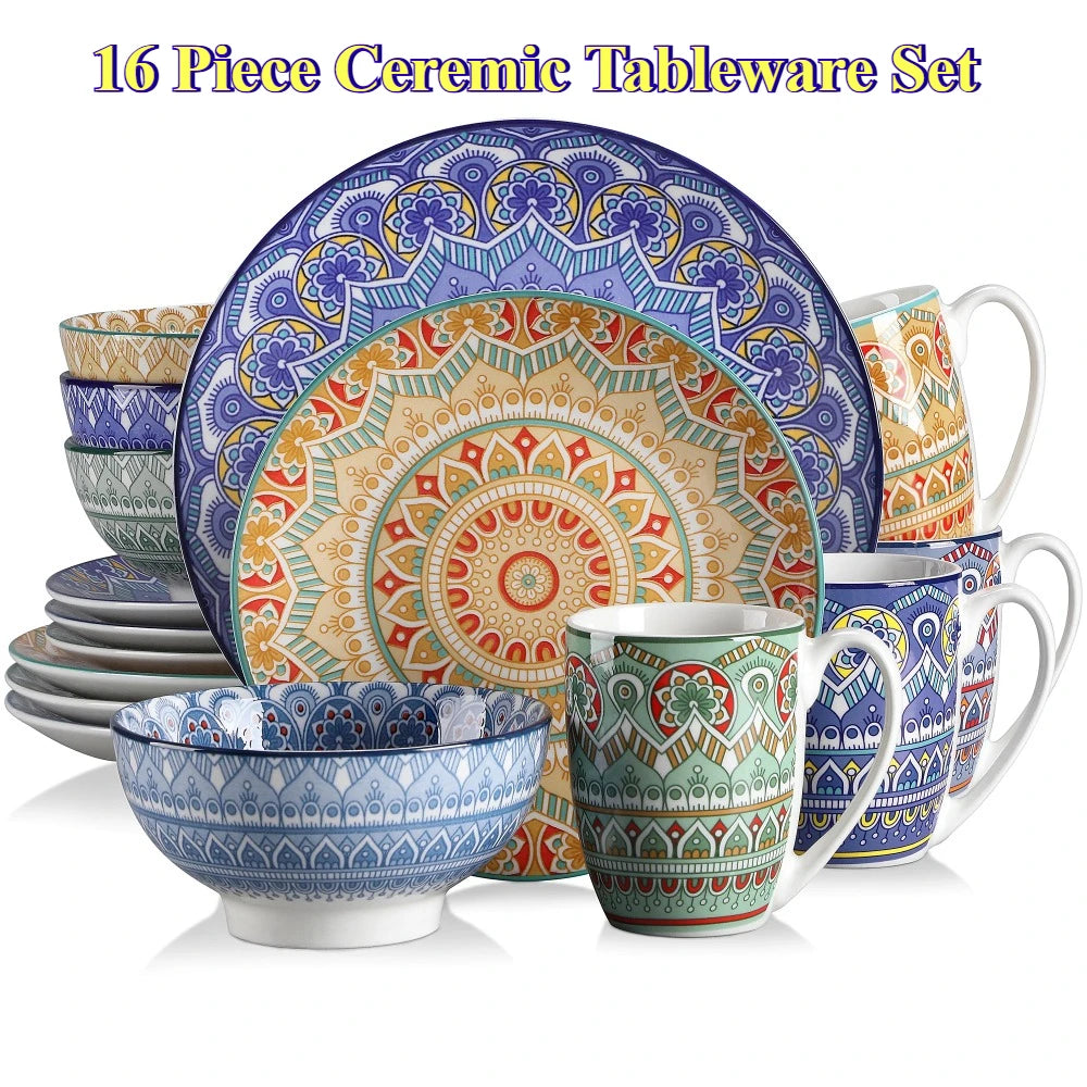 Vancasso Bohemian Mandala Ceramic Dinnerware Set 16 Piece