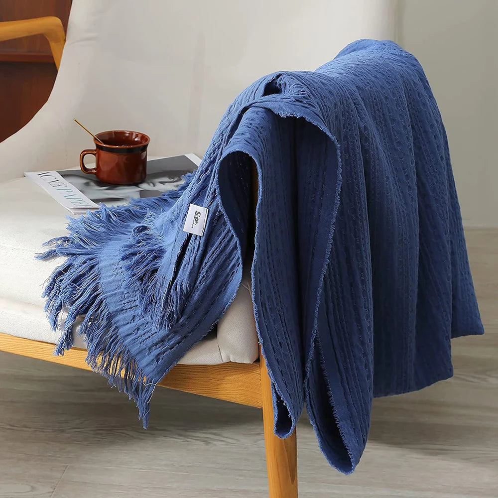 Simple Opulence Winter Cotton Throw Blanket Tassels