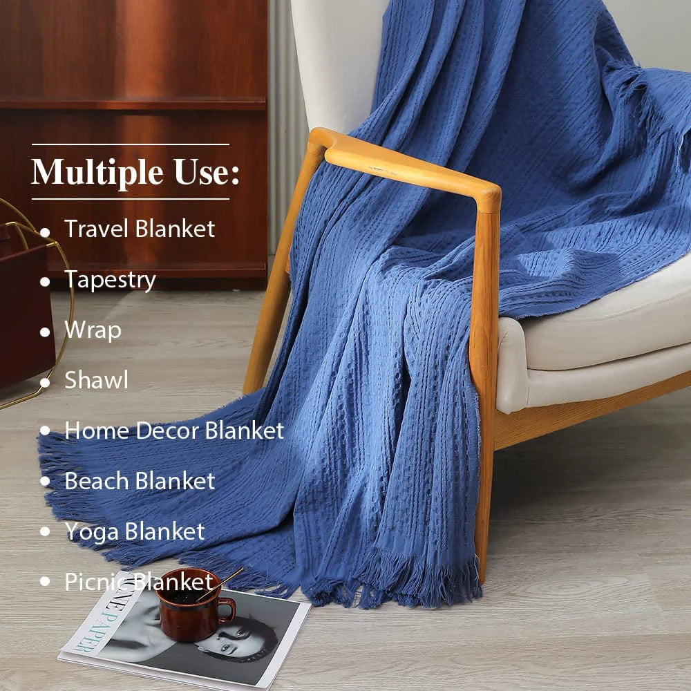 Simple Opulence Winter Cotton Throw Blanket Tassels