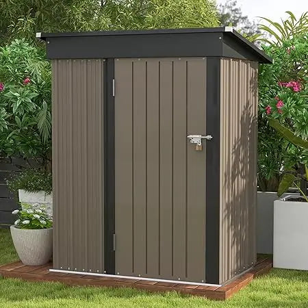 5x3 Ft Outdoor Metal Storage Shed With Sloped Roof Brown