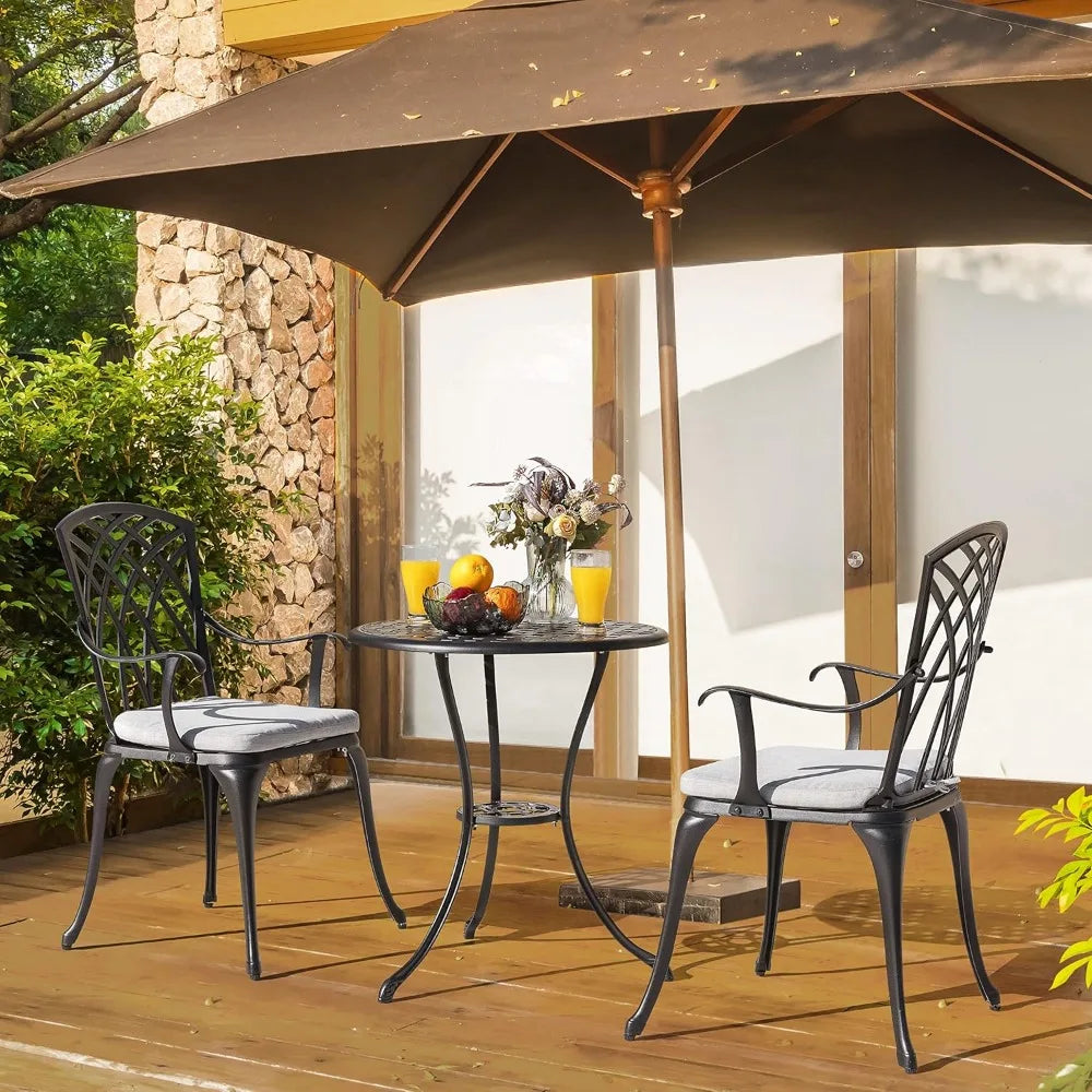 Outdoor Cast Aluminum Bistro Set 3 Piece With Umbrella Hole