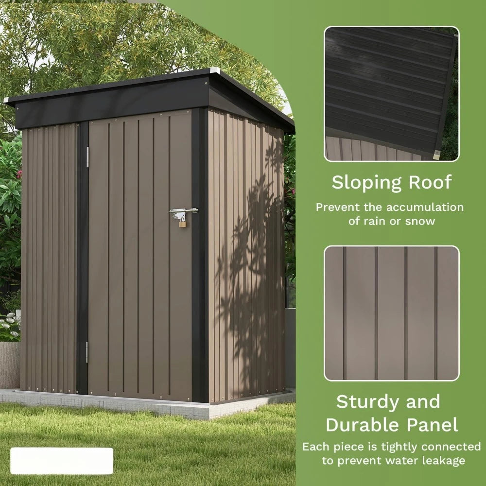 5x3 Ft Outdoor Metal Storage Shed With Sloped Roof Brown