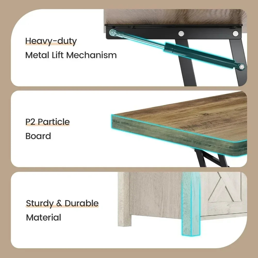Lift Top Coffee Table, 4 in 1 Multi-Function Convertible Coffee Tables with Storage and Hidden Compartment