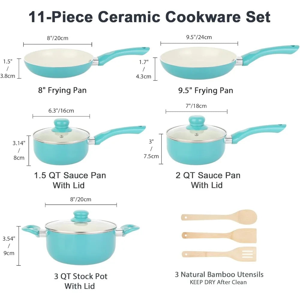Nonstick Ceramic 11 Piece Cookware Set Induction Compatible
