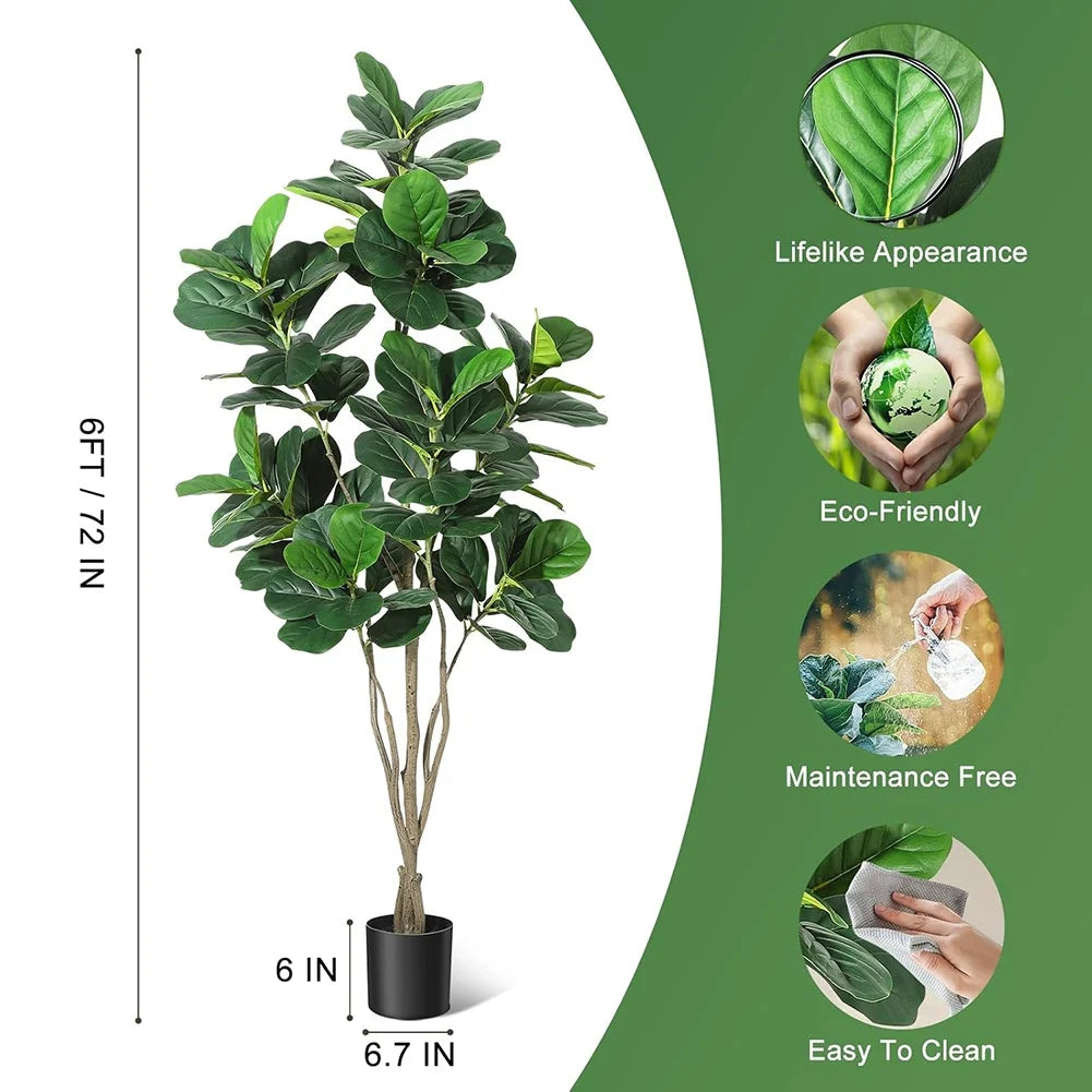Artificial Fiddle Leaf Fig Tree FourFt FiveFt SixFt Tall Pot