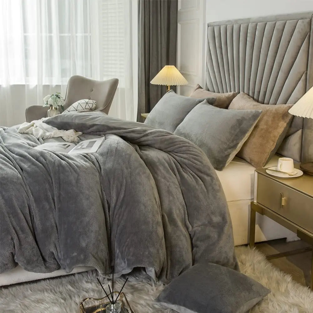 Velvet Shaggy Duvet Cover Set Ultra Soft Bedding 2pc 3pc
