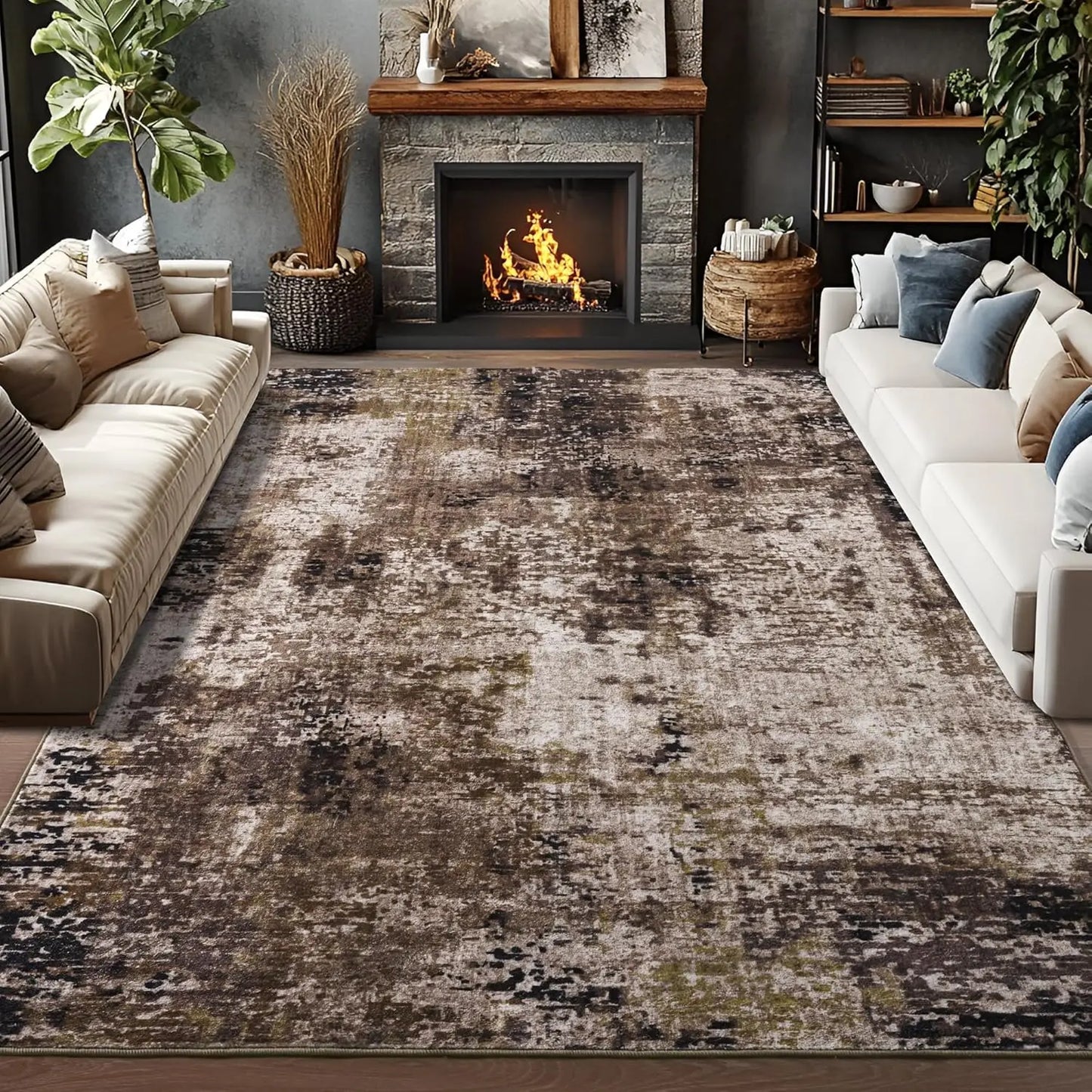 Living Area Rug Modern Abstract Non Slip Machine Washable
