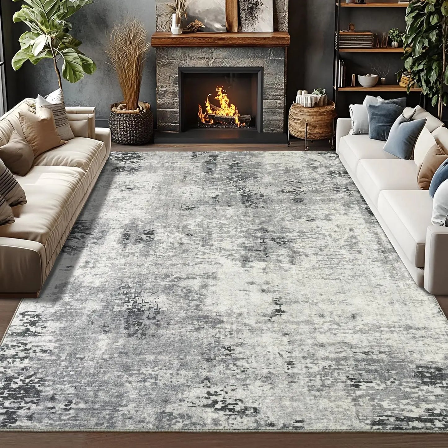 Living Area Rug Modern Abstract Non Slip Machine Washable