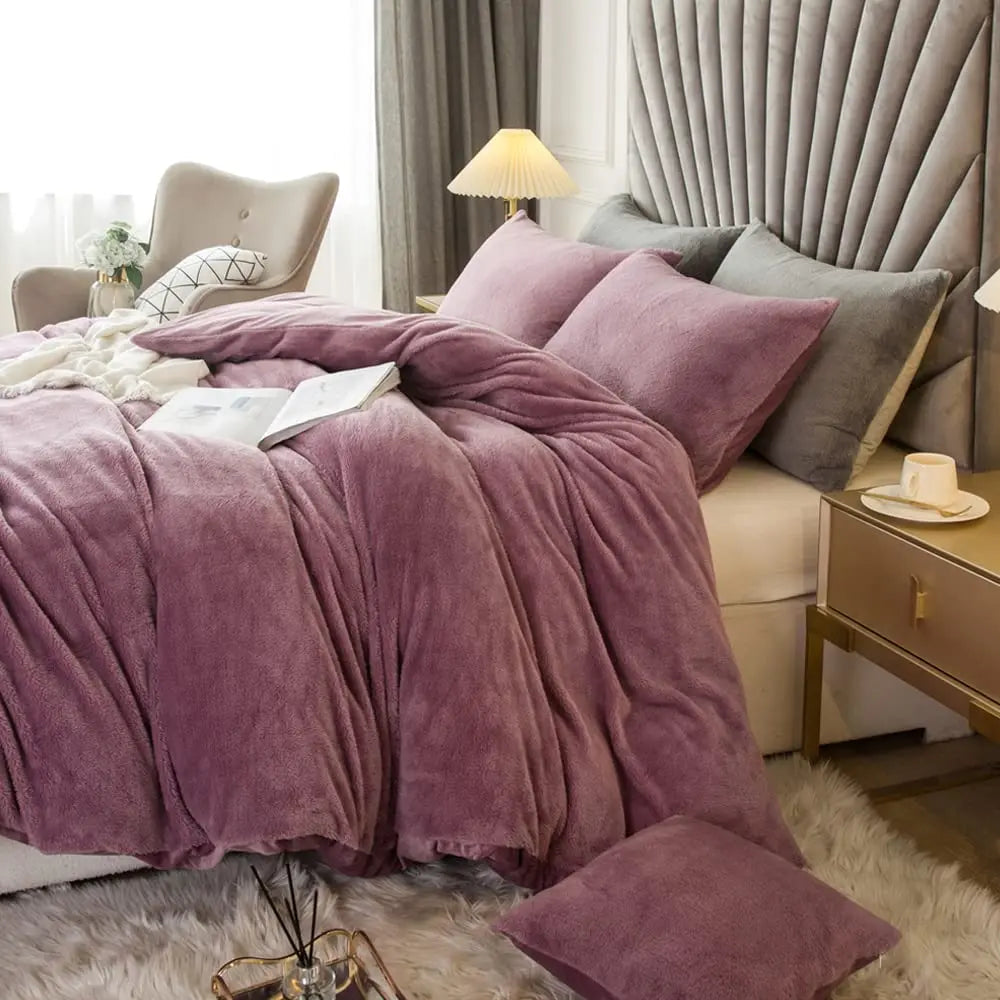 Velvet Shaggy Duvet Cover Set Ultra Soft Bedding 2pc 3pc