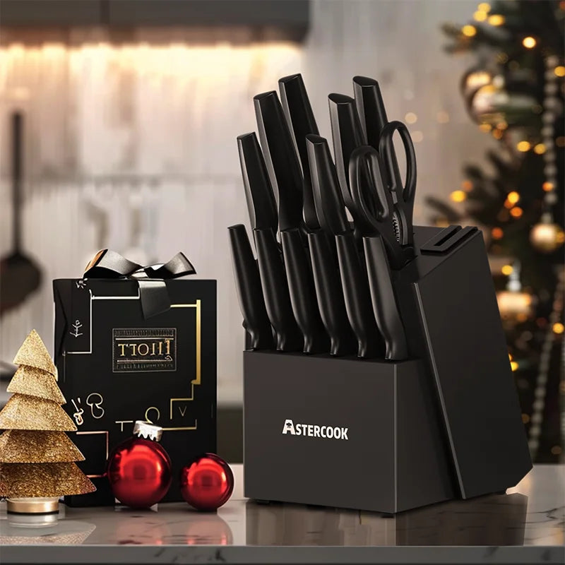 Astercook 15 Piece Knife Set With Built In Sharpener Block