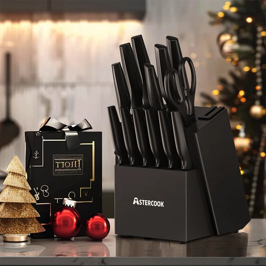 Astercook 15 Piece Knife Set With Built In Sharpener Block