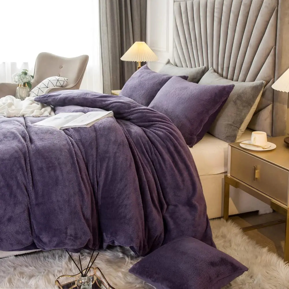 Velvet Shaggy Duvet Cover Set Ultra Soft Bedding 2pc 3pc