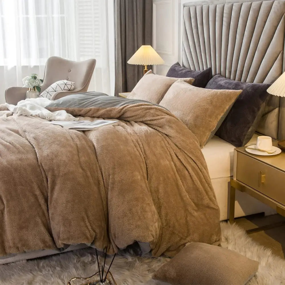 Velvet Shaggy Duvet Cover Set Ultra Soft Bedding 2pc 3pc