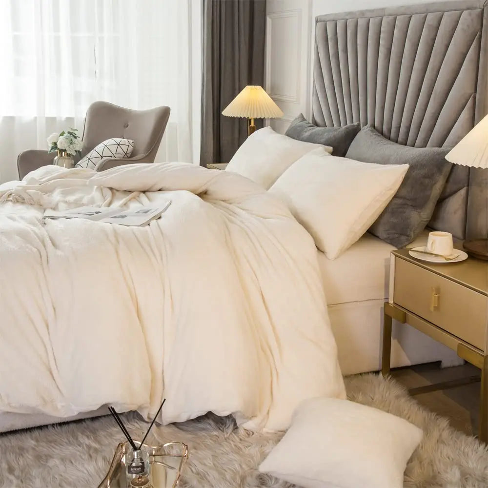 Velvet Shaggy Duvet Cover Set Ultra Soft Bedding 2pc 3pc