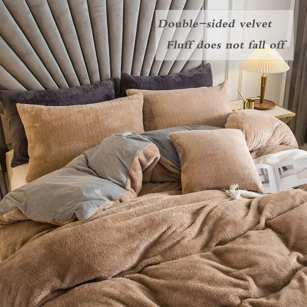 Velvet Shaggy Duvet Cover Set Ultra Soft Bedding 2pc 3pc