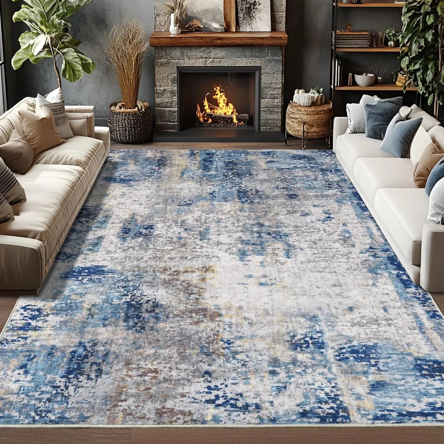 Living Area Rug Modern Abstract Non Slip Machine Washable