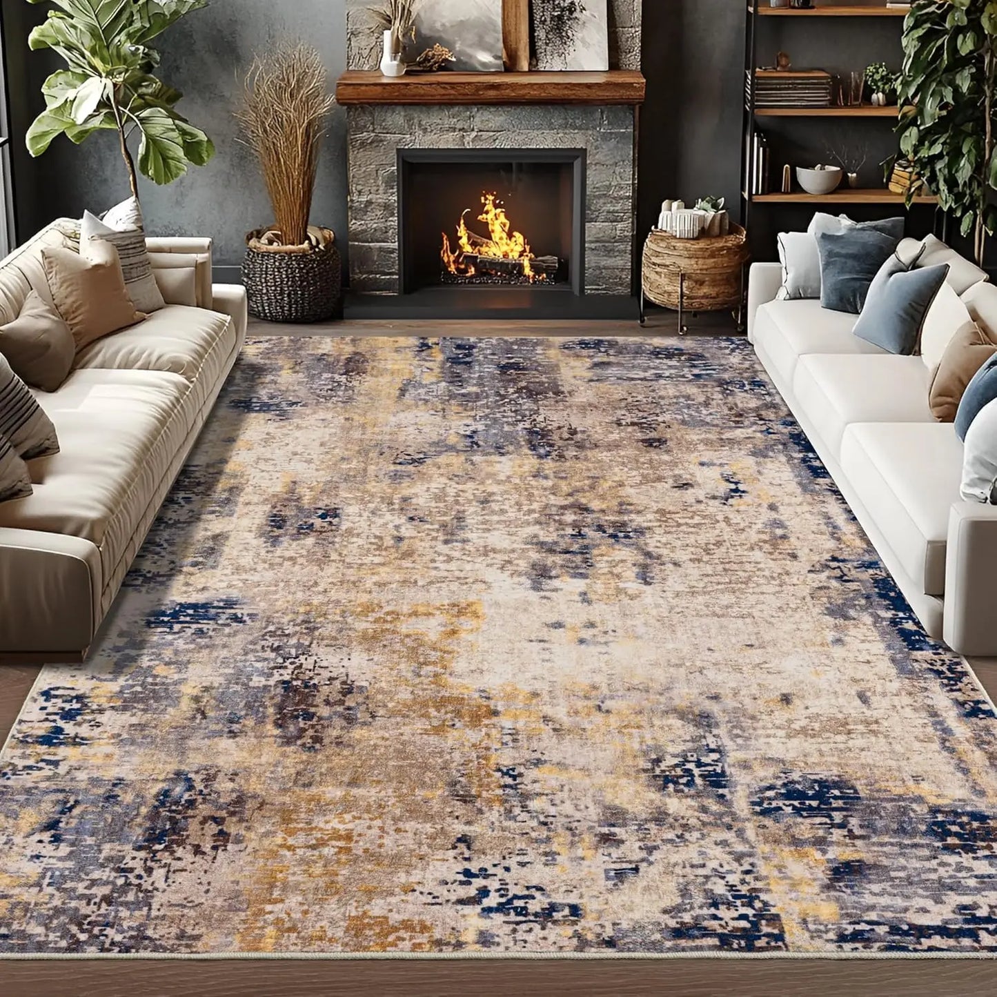 Living Area Rug Modern Abstract Non Slip Machine Washable