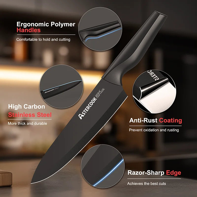 Astercook 15 Piece Knife Set With Built In Sharpener Block